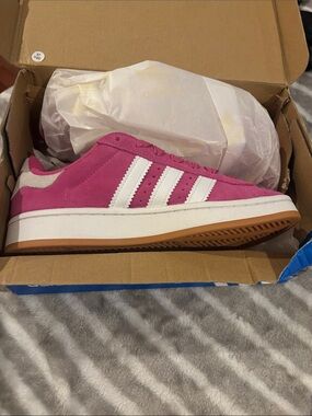 adidas Pink Suede Sneakers with White Stripes and Gum Sole